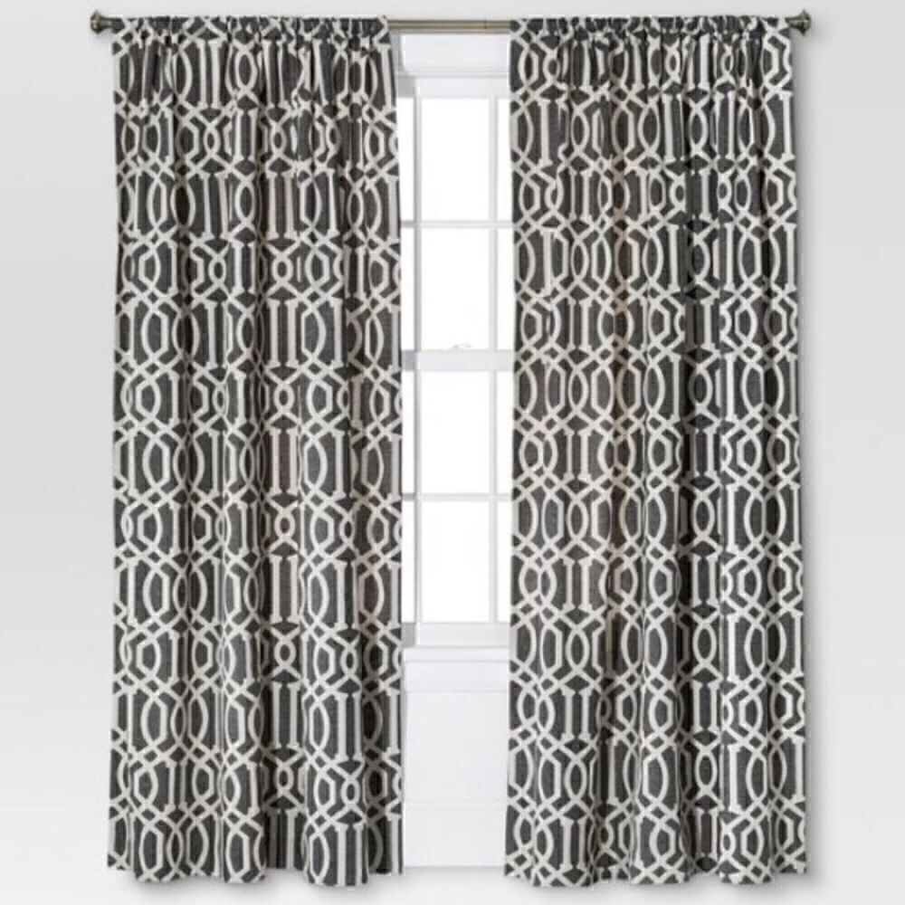 Threshold blue and white lattice curtain panels